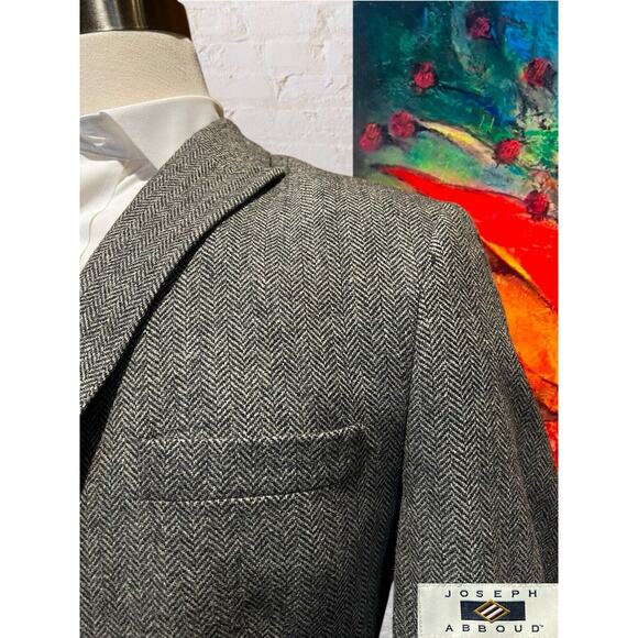Joseph Abboud XL 44R Mens Gray Herringbone Flannel Blazer Sport Jacket - Picture 5 of 14